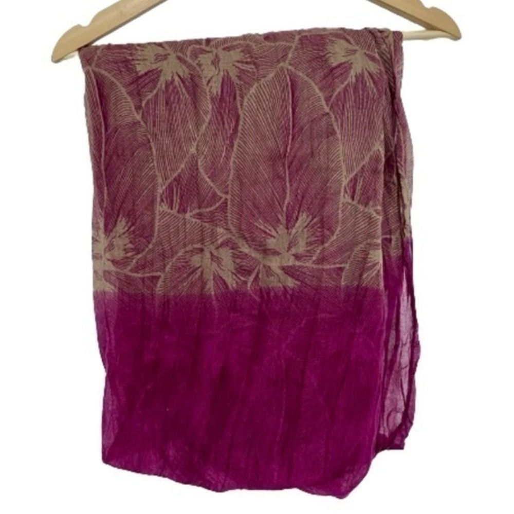 Tan and wine color infinity scarf with leaf print